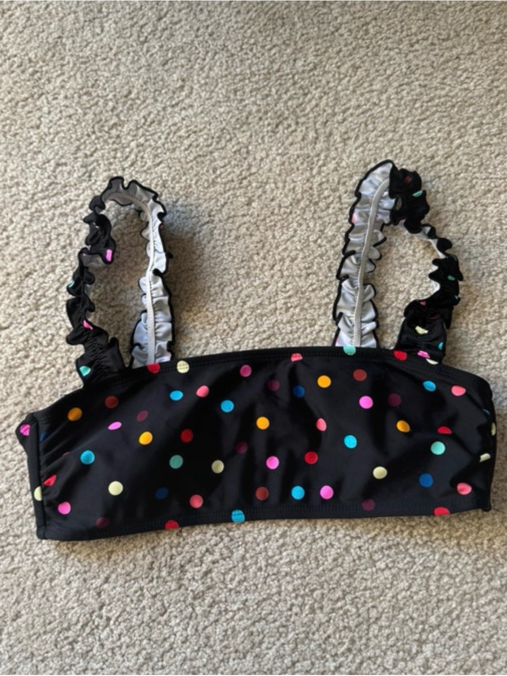 No Boundaries Black Multicolor Polka Dot Ruffle-Strap Bikini Top NWT Y2K